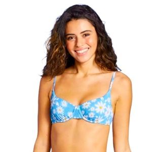 Target Xhilaration Daisy Print Blue and White Underwire Bikini Swimsuit Top XS